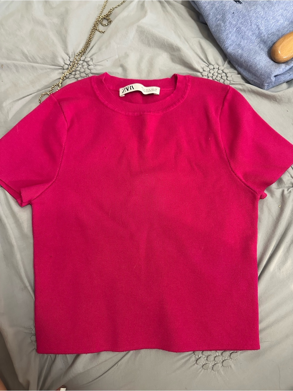 ZARA Hot Pink Short Sleeve Crewneck Top
